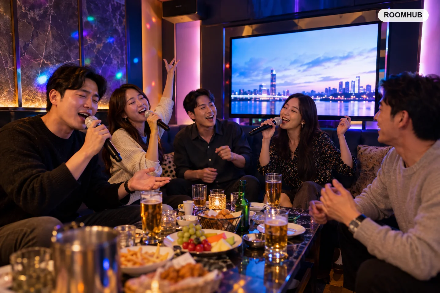 노래주점 — 맥주와 함께 노래하는 손님들
